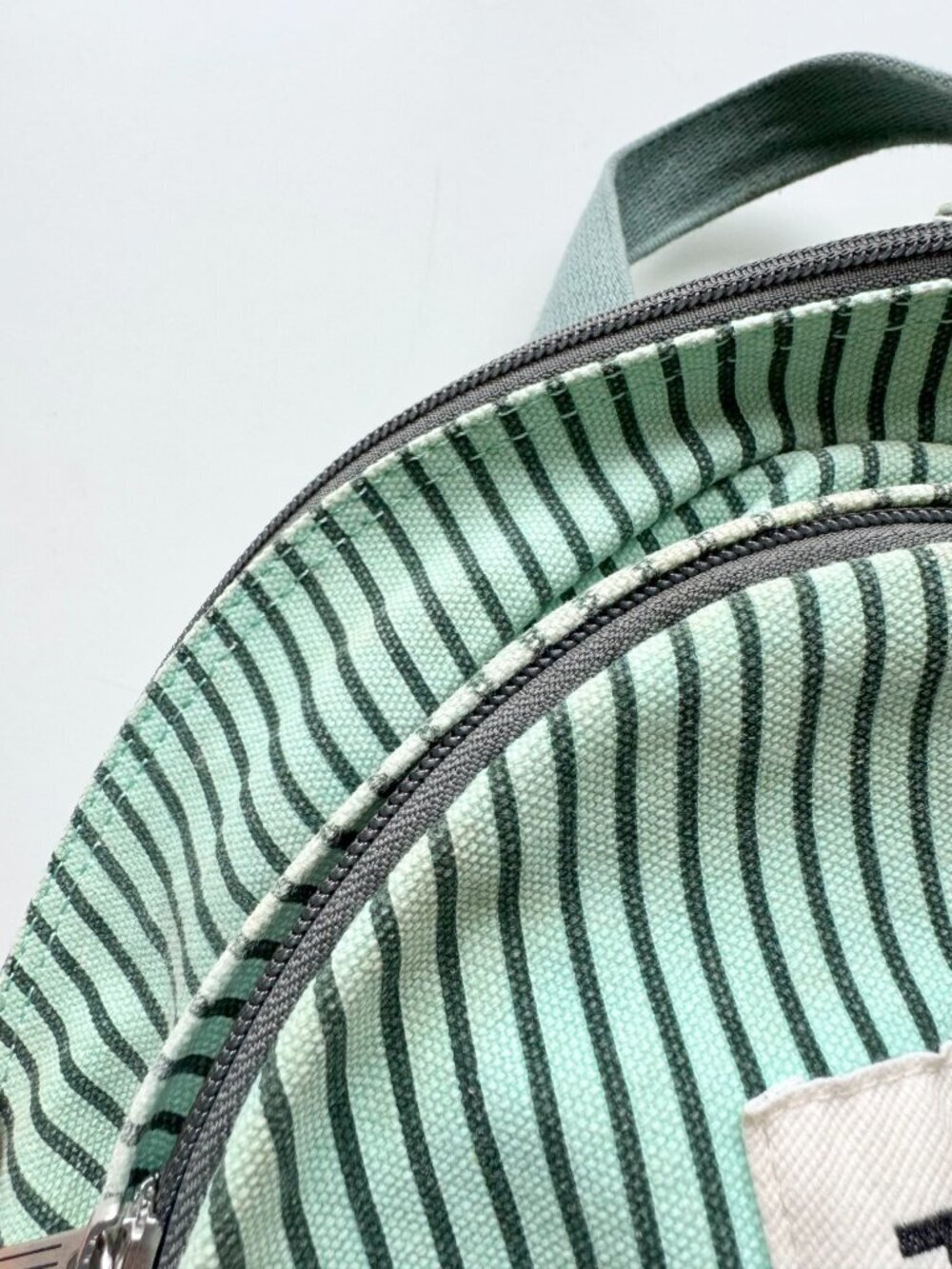 Vintage Aritzia TNA Turquoise Striped Cotton Canvas Grey Suede Backpack - Picture 3 of 16